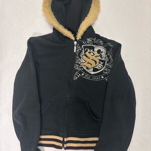 Black and gold southpole womens size xl zip up jacket